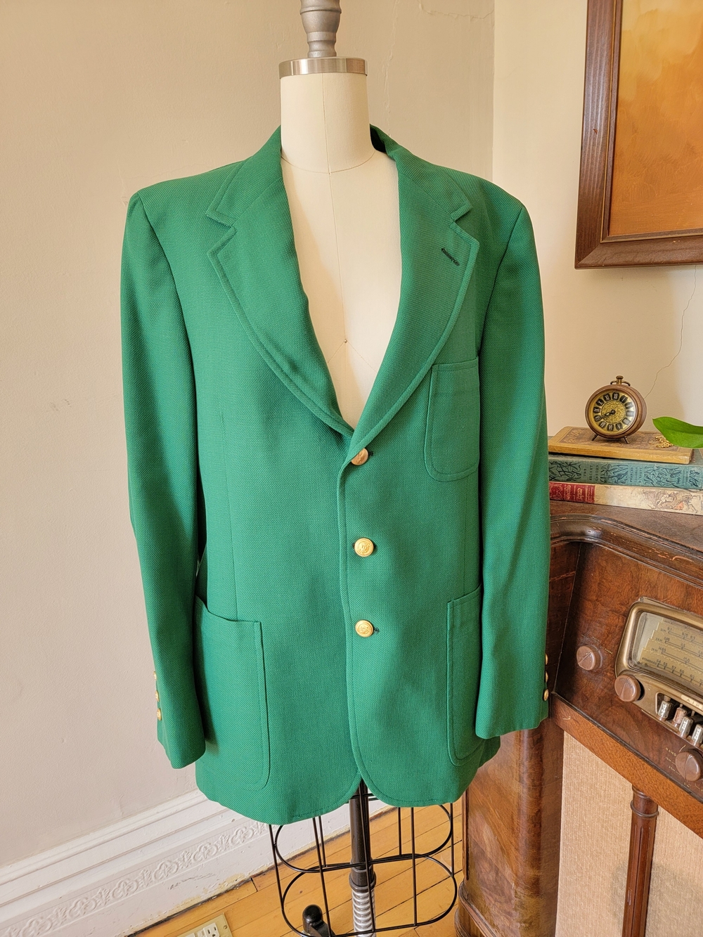 Vintage Men's 1960s Izod Lacoste Green Blazer Jacket Deadstock 44 Chest